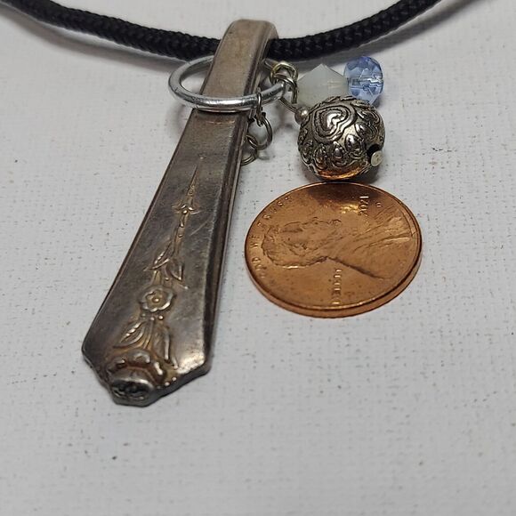 Necklace silver spoon handle beads on cord 20" - Picture 4 of 6